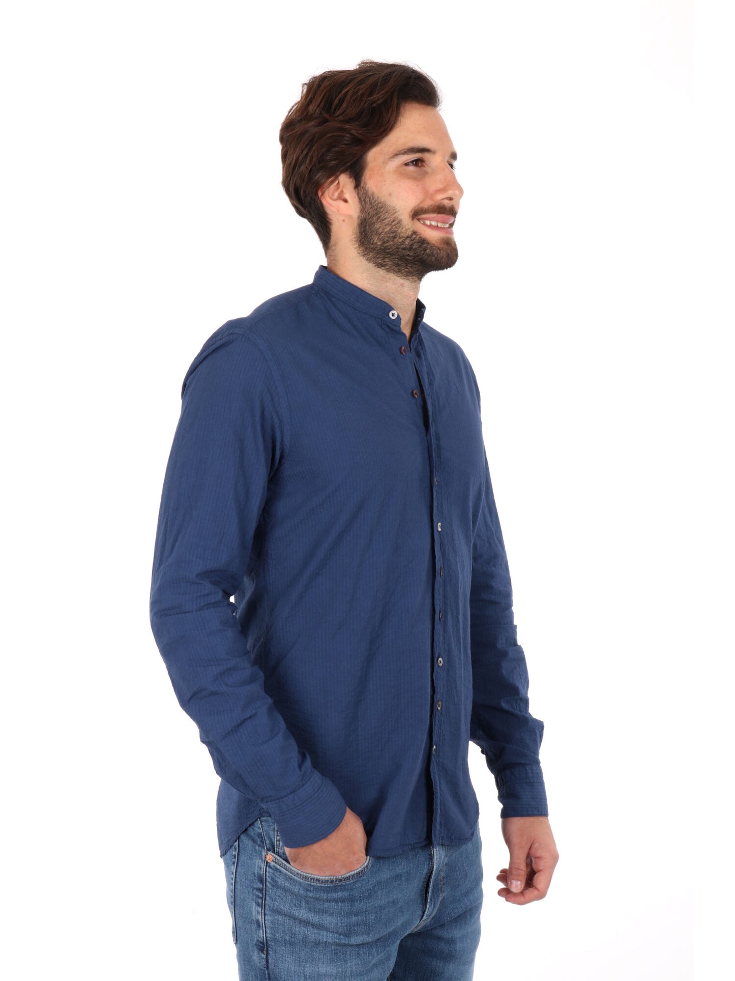 CAMICIA COLLO COREANO SEERSUK FB UOMO BLU MEDIO