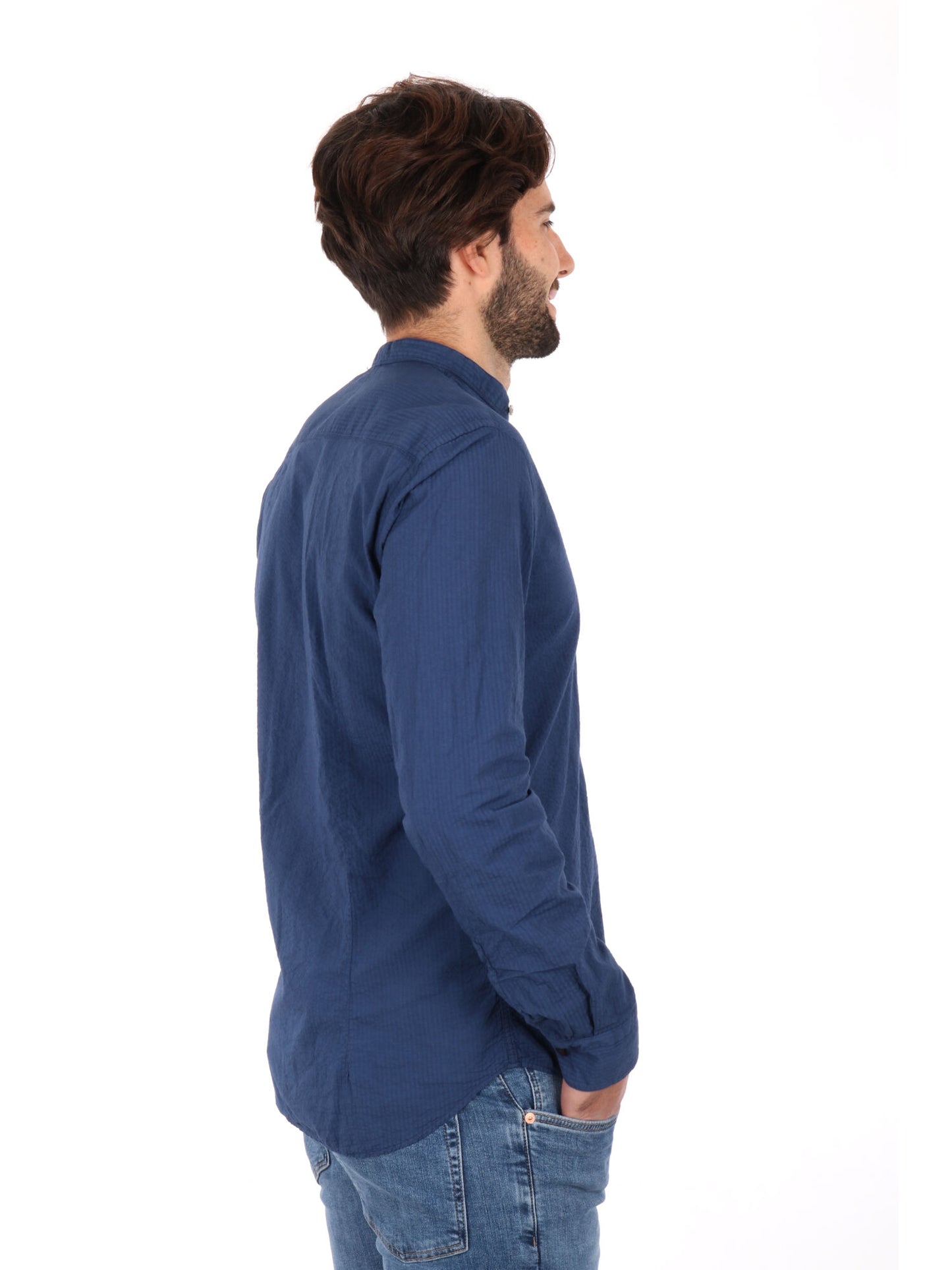 CAMICIA COLLO COREANO SEERSUK FB UOMO BLU MEDIO
