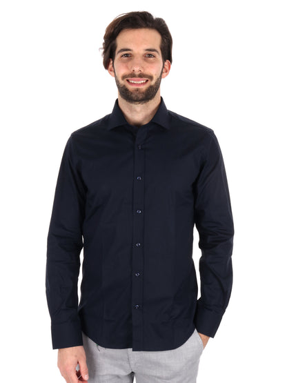 Camicia da uomo FB Soft 387 blu in cotone slim stretch elegante