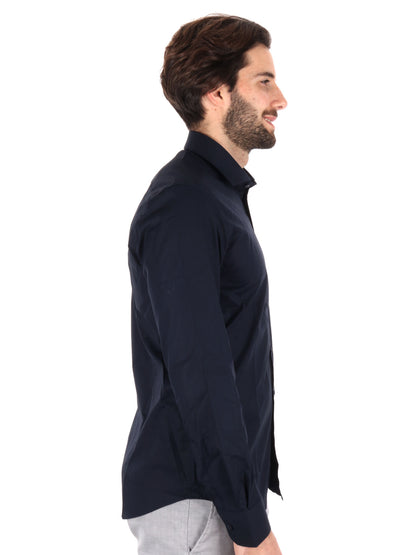 Camicia da uomo FB Soft 387 blu in cotone slim stretch elegante