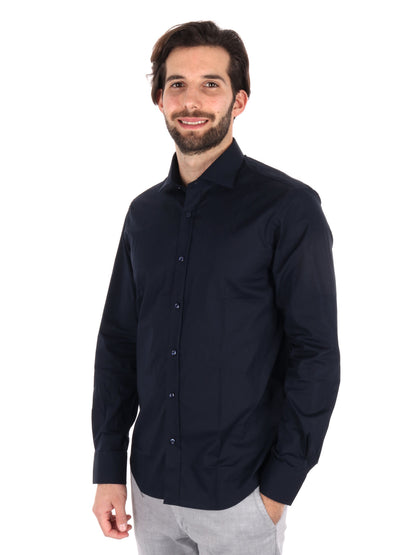 Camicia da uomo FB Soft 387 blu in cotone slim stretch elegante