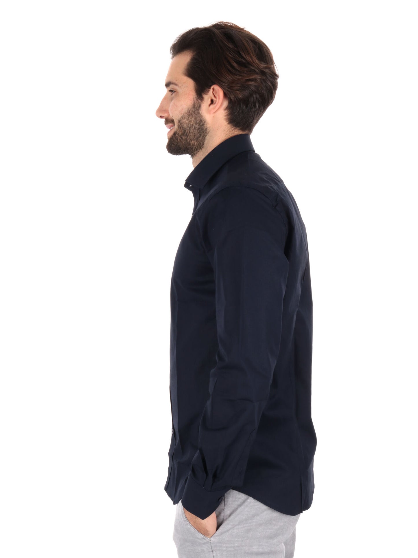 Camicia da uomo FB Soft 387 blu in cotone slim stretch elegante