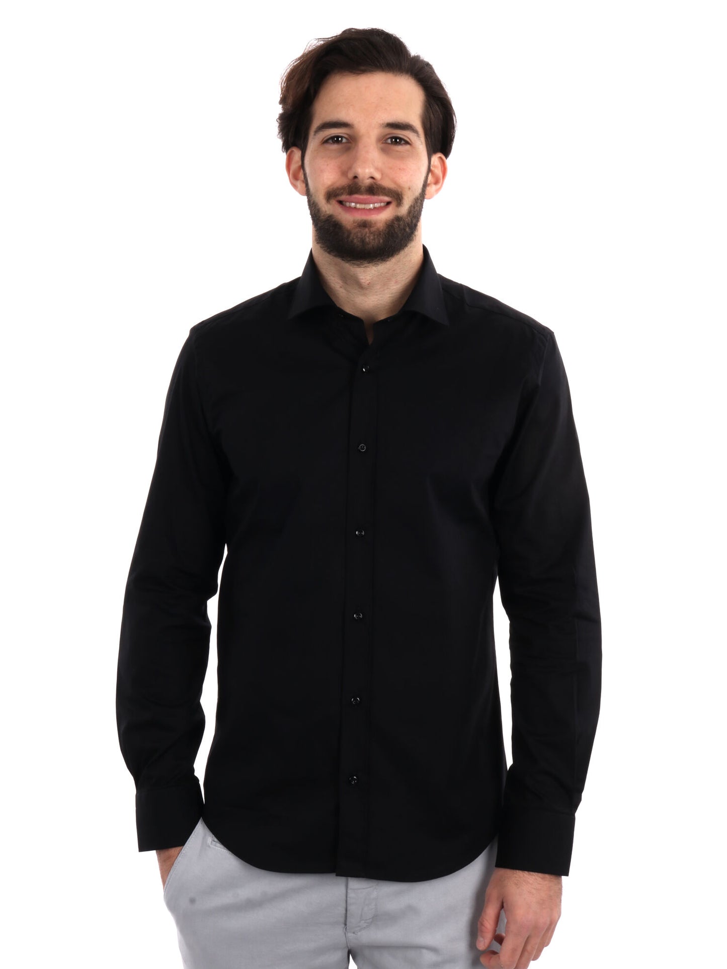 Camicia da uomo FB Soft 387 slim nera in cotone