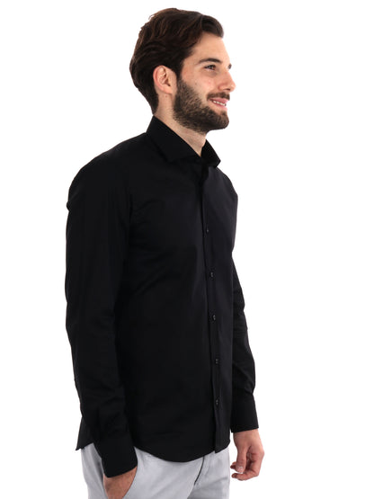 Camicia da uomo FB Soft 387 slim nera in cotone