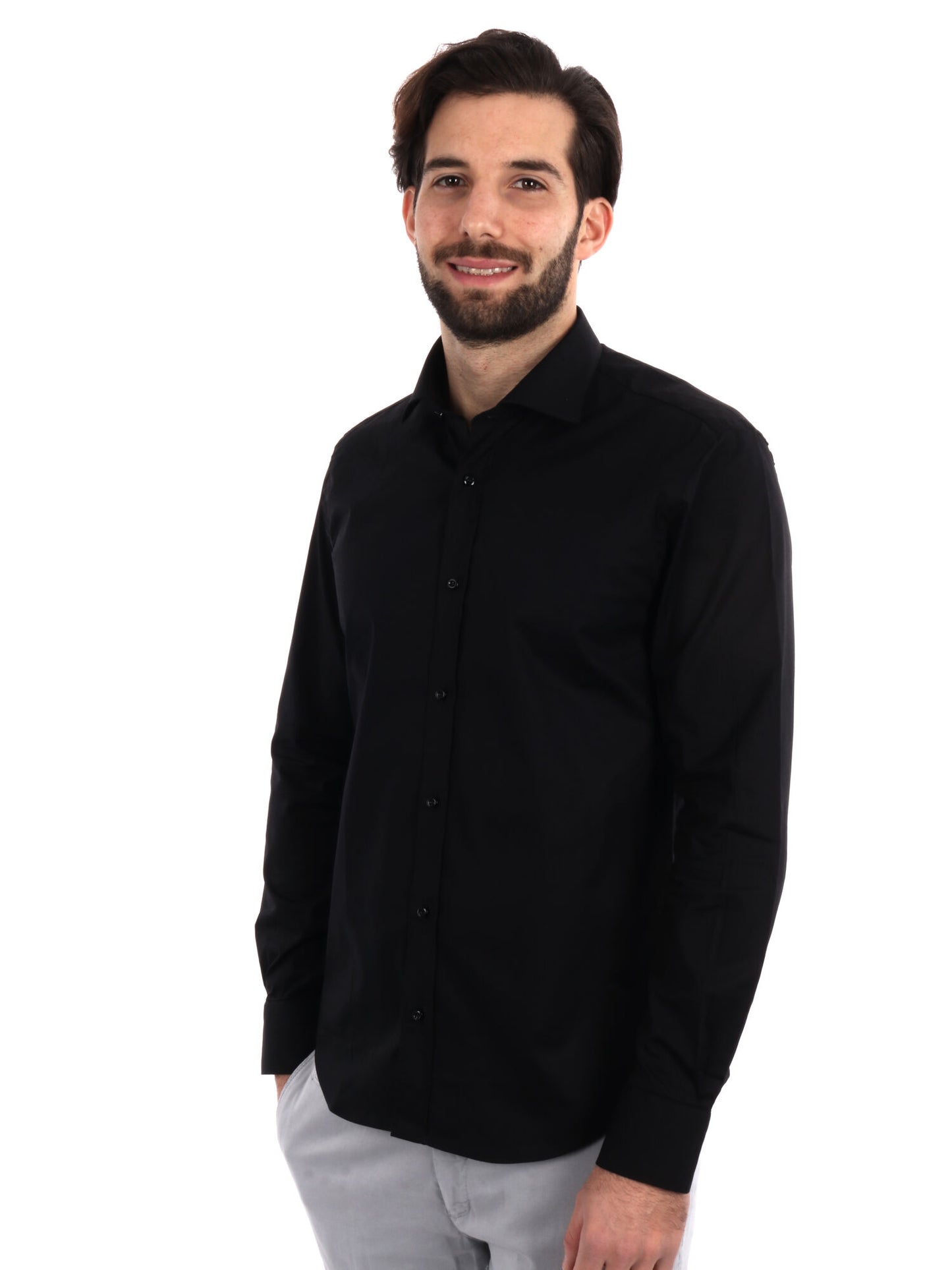 Camicia da uomo FB Soft 387 slim nera in cotone