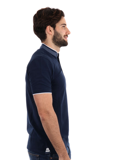 Polo con collo alla coreana Yes-Zee uomo blu