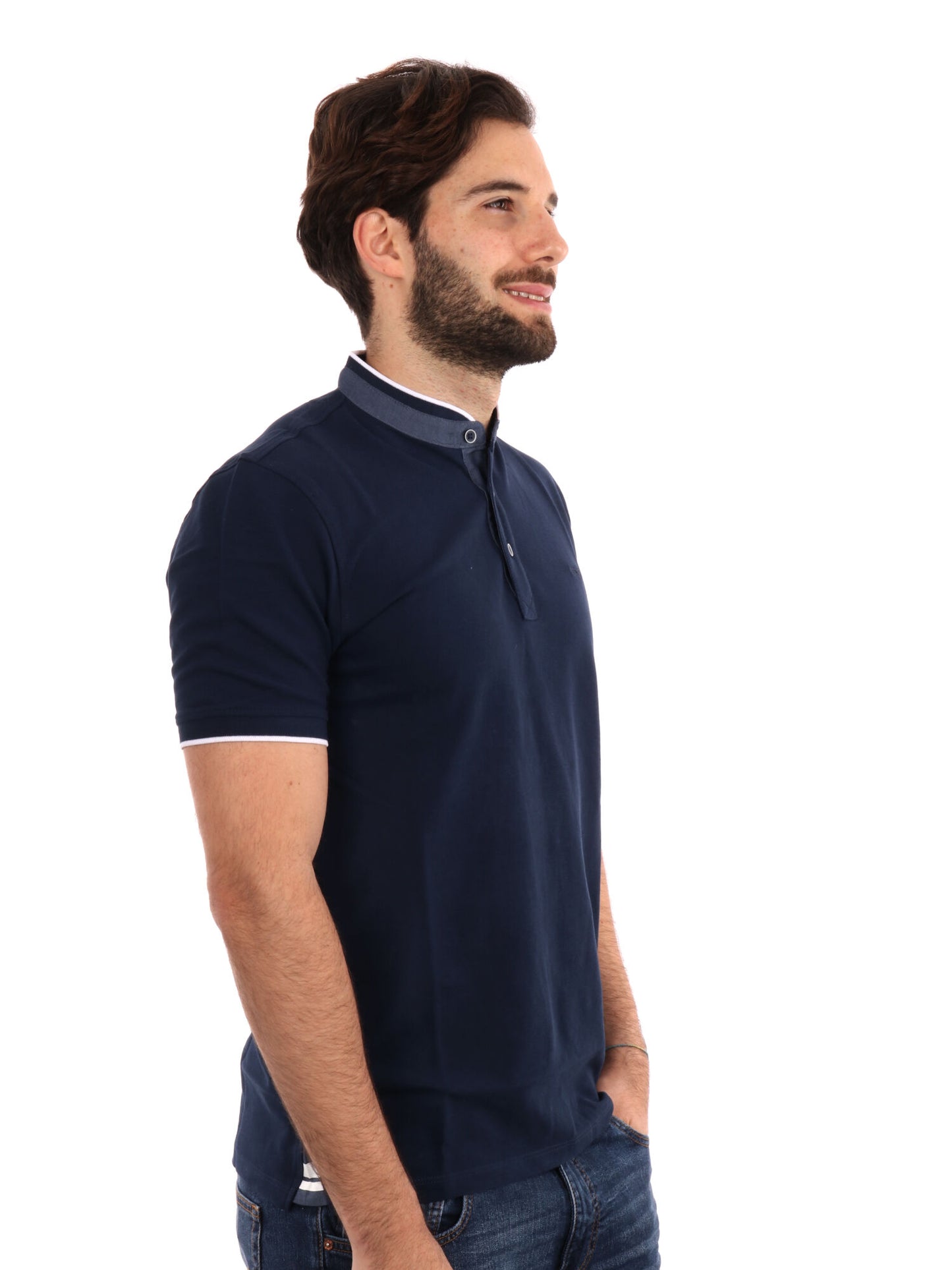Polo con collo alla coreana Yes-Zee uomo blu