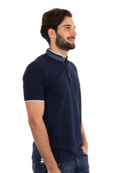 Polo con collo alla coreana Yes-Zee uomo blu