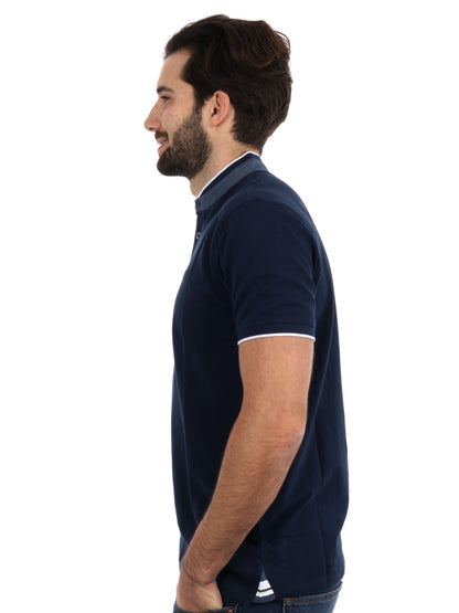 Polo con collo alla coreana Yes-Zee uomo blu