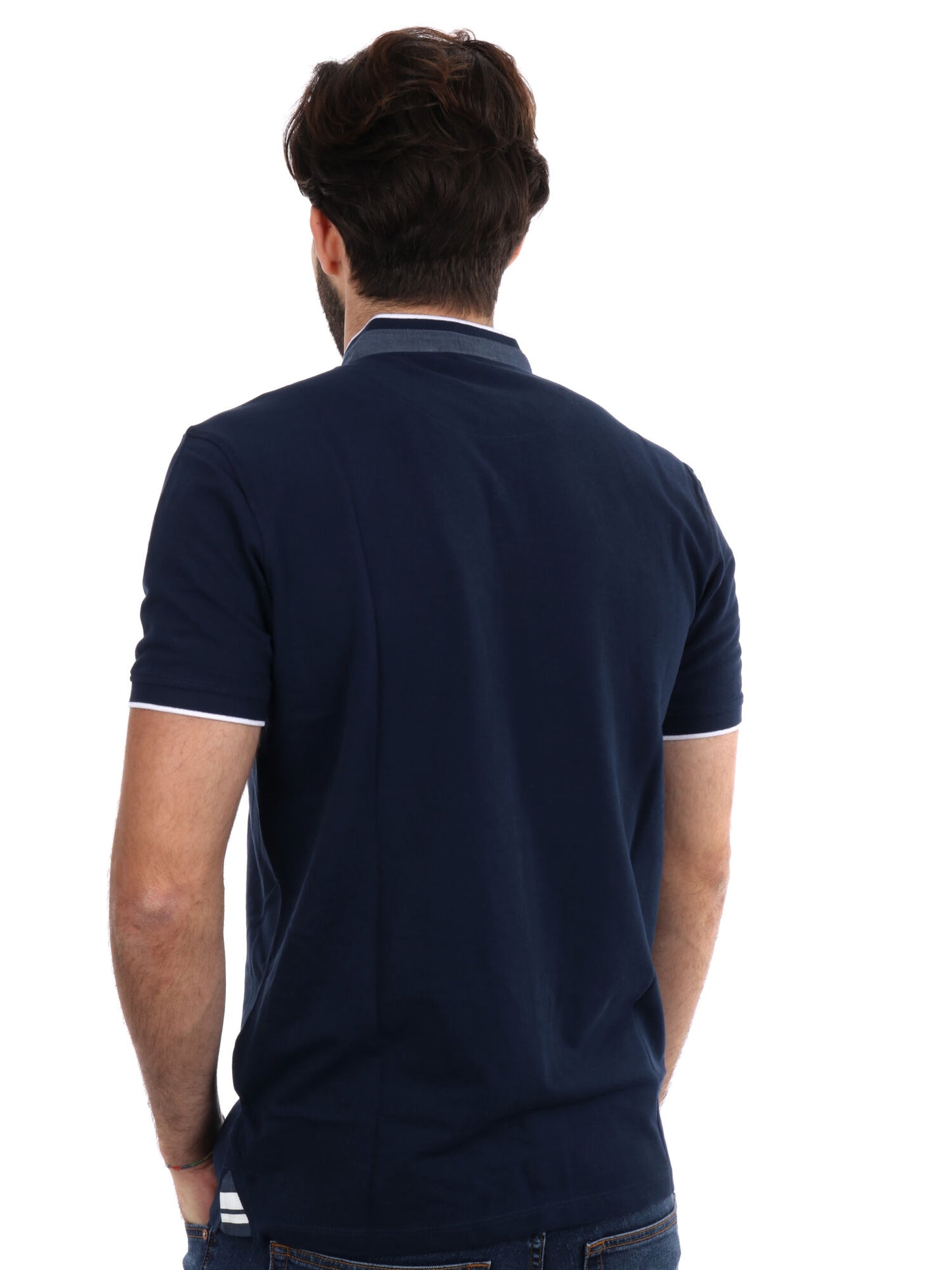 Polo con collo alla coreana Yes-Zee uomo blu