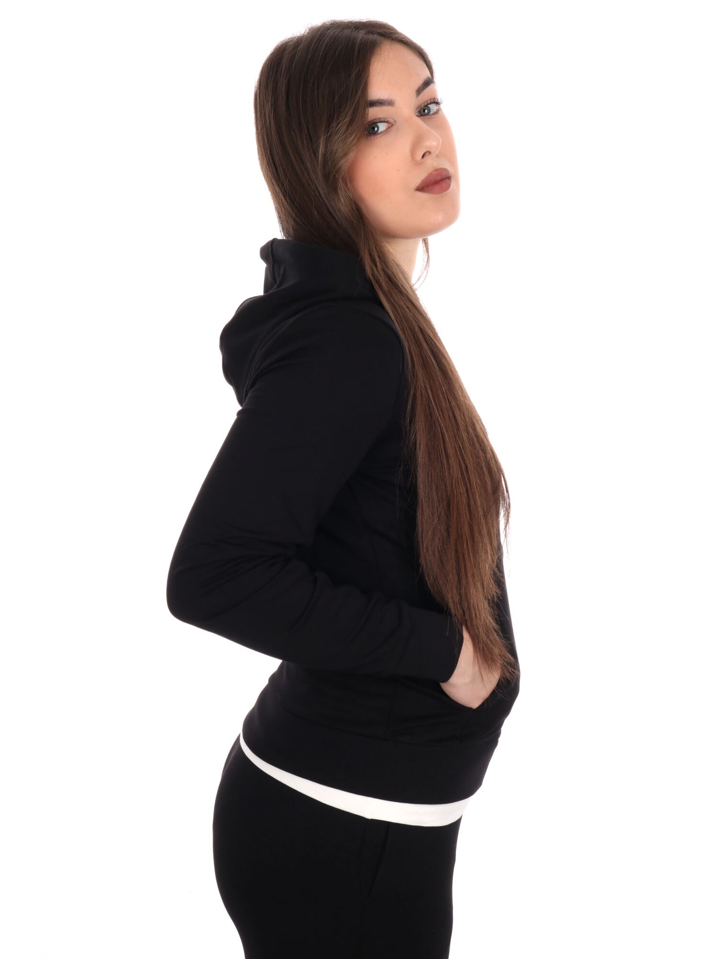 FELPA CON CAPPUCCIO  EVOLUTION  EA7 EMPORIO ARMANI DA DONNA NERO