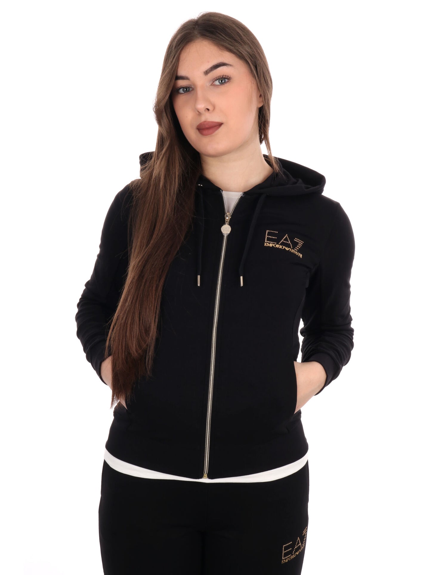 FELPA CON CAPPUCCIO  EVOLUTION  EA7 EMPORIO ARMANI DA DONNA NERO