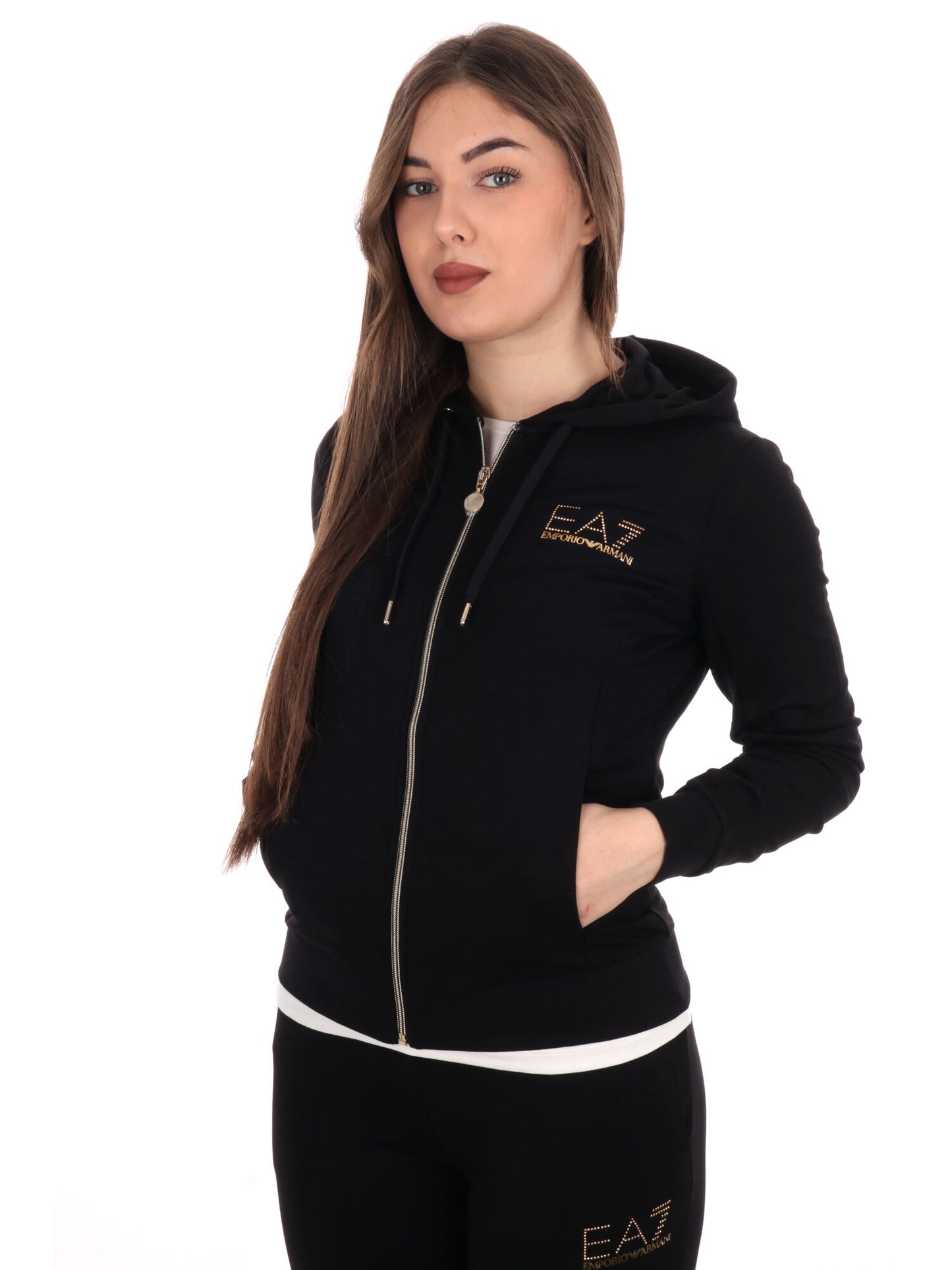 FELPA CON CAPPUCCIO  EVOLUTION  EA7 EMPORIO ARMANI DA DONNA NERO