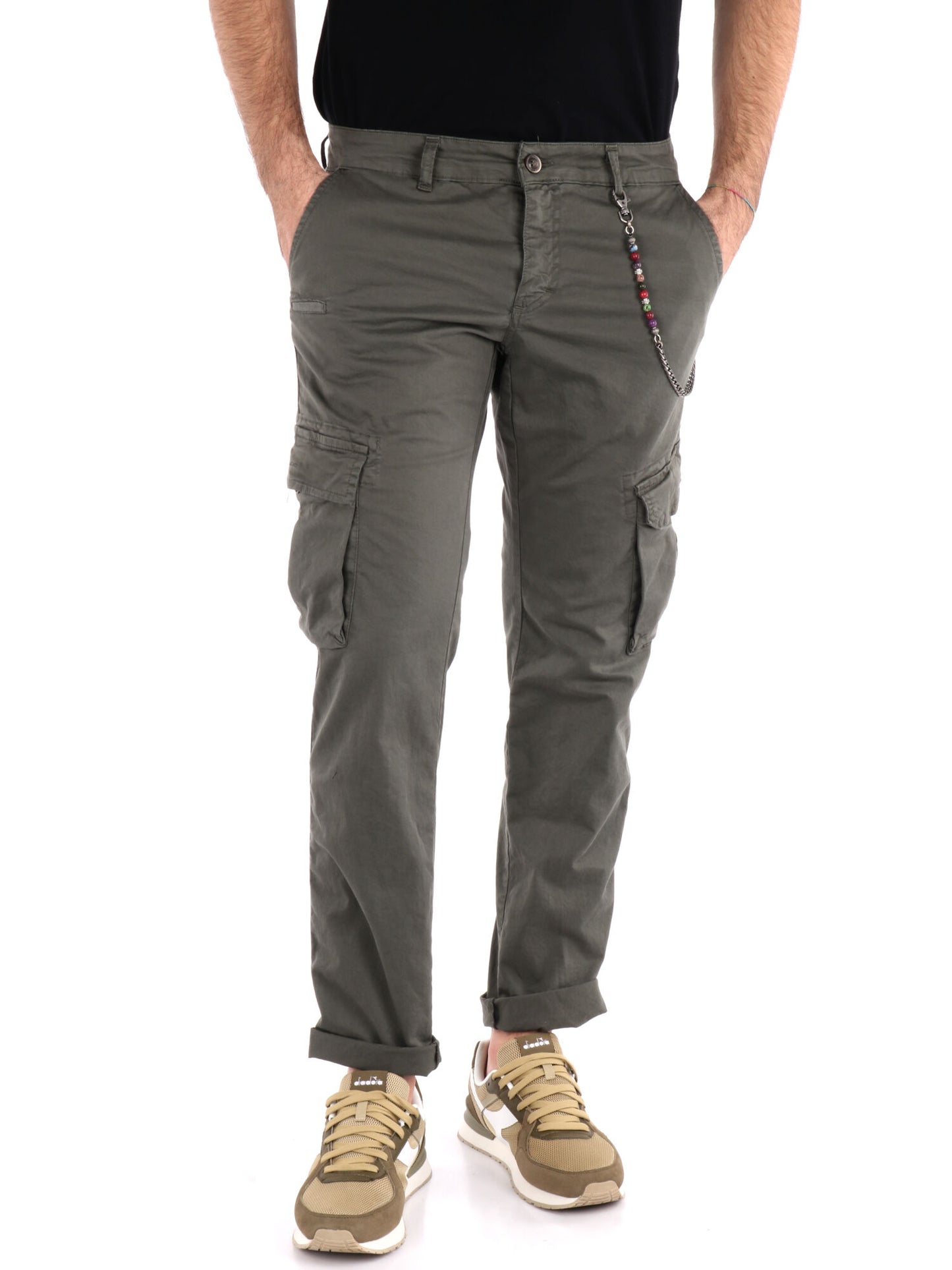 Pantaloni cargo Tornado Catena in lycra verde militare da uomo