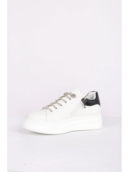 SNEAKERS CON PLATFORM E ZIP QUEEN HELENA DONNA BIANCO-NERO