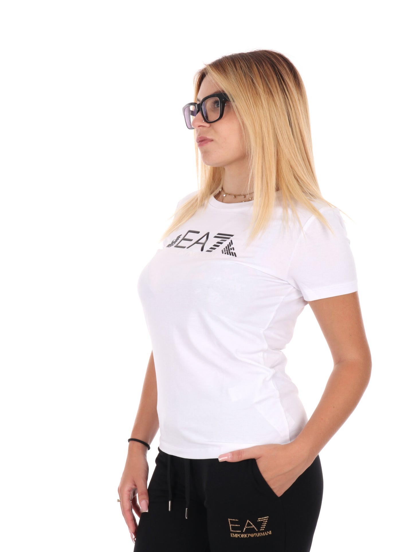 T-SHIRT CON LOGO APPLICATO EA7 EMPORIO ARMANI DA DONNA BIANCO