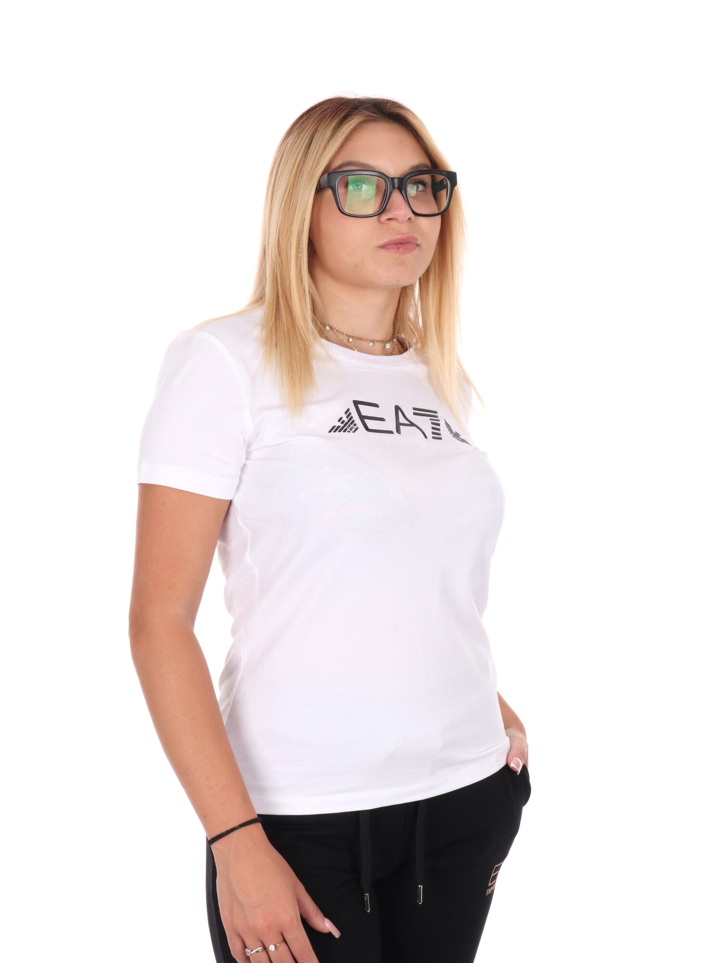 T-SHIRT CON LOGO APPLICATO EA7 EMPORIO ARMANI DA DONNA BIANCO