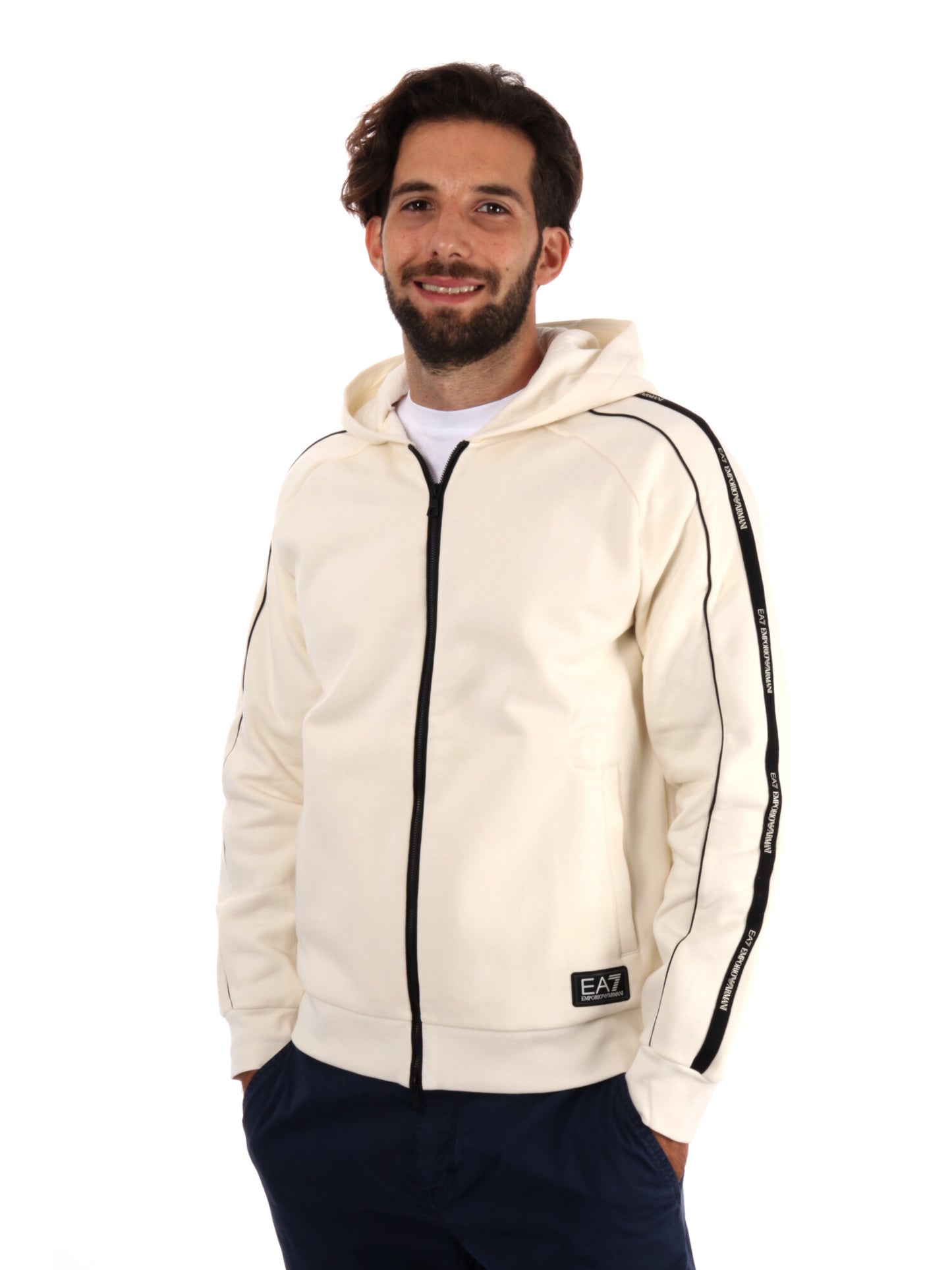 FELPA FULL ZIP TRAIN LOGO SERIES EMPORIOA RMANI 7 DA UOMO  VANIGLIA