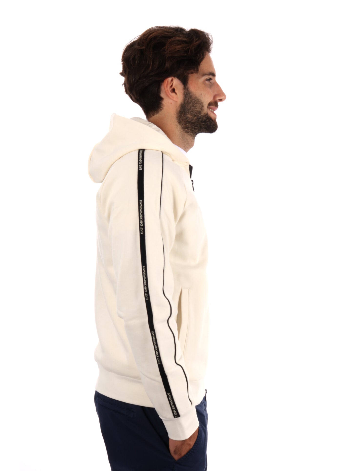 FELPA FULL ZIP TRAIN LOGO SERIES EA7 EMPORIO ARMANI DA UOMO  VANIGLIA