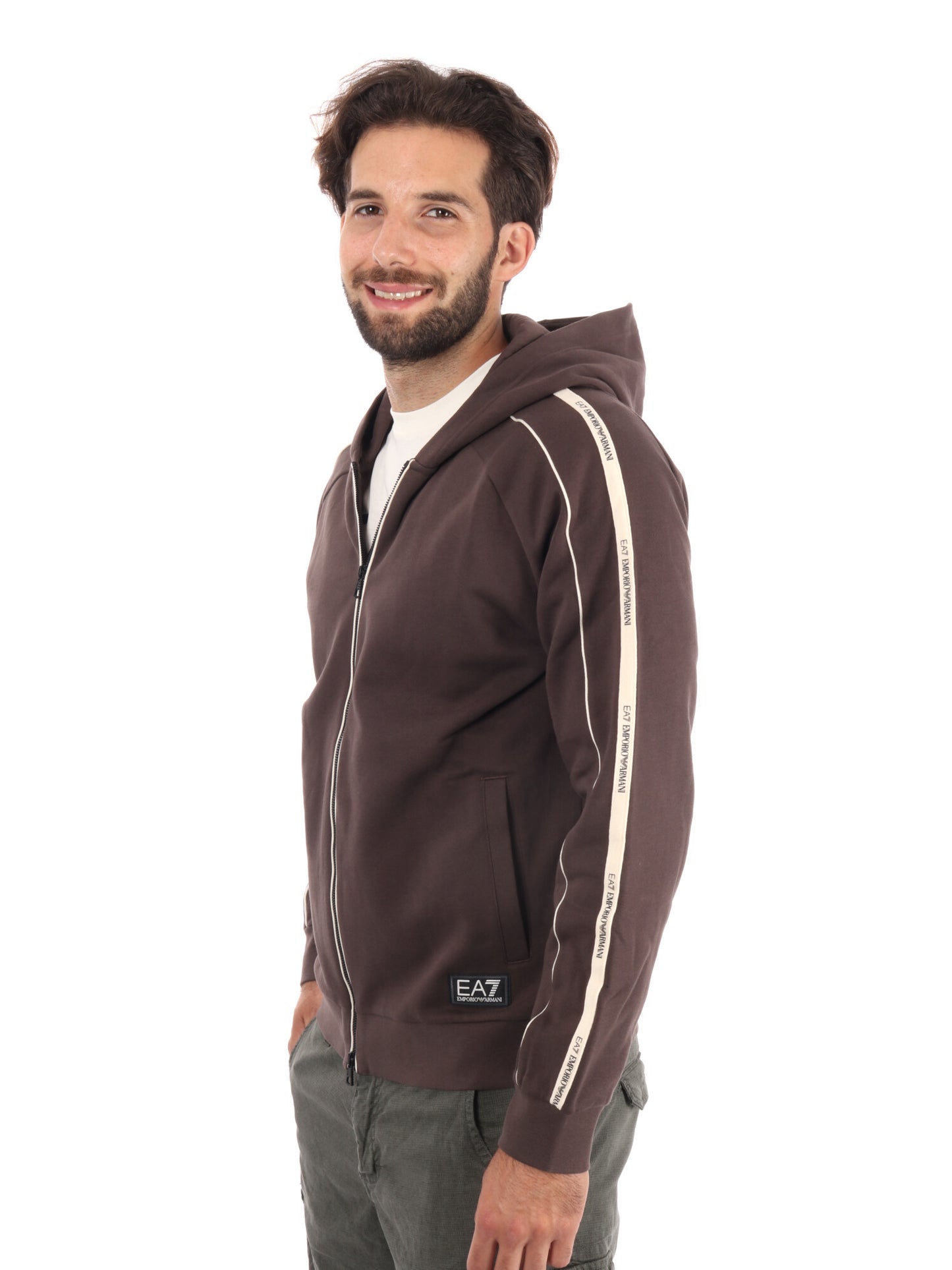 FELPA FULL ZIP TRAIN LOGO SERIES EMPORIOA RMANI 7 DA UOMO MARRONE