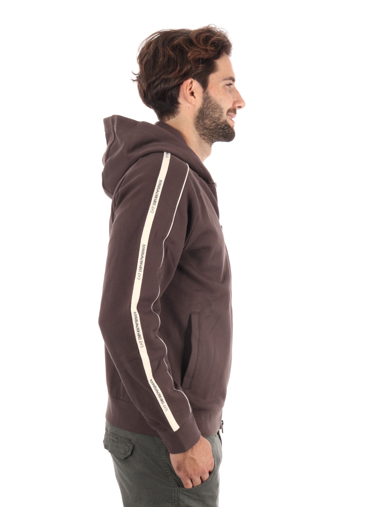 FELPA FULL ZIP TRAIN LOGO SERIES EA7 EMPORIO ARMANI DA UOMO MARRONE