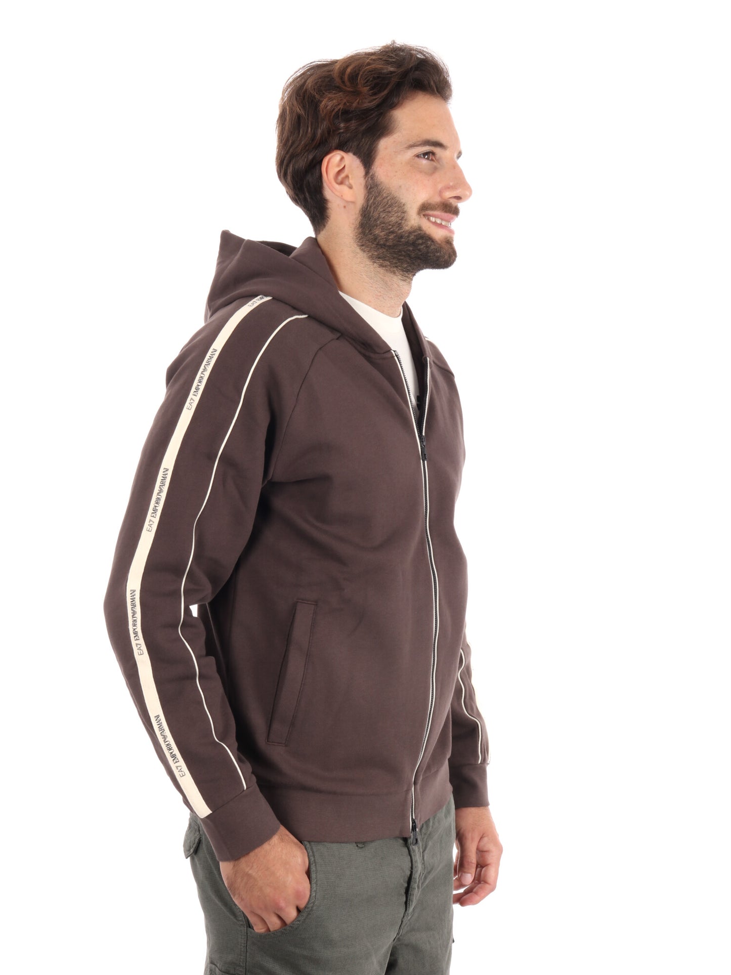 FELPA FULL ZIP TRAIN LOGO SERIES EMPORIOA RMANI 7 DA UOMO MARRONE
