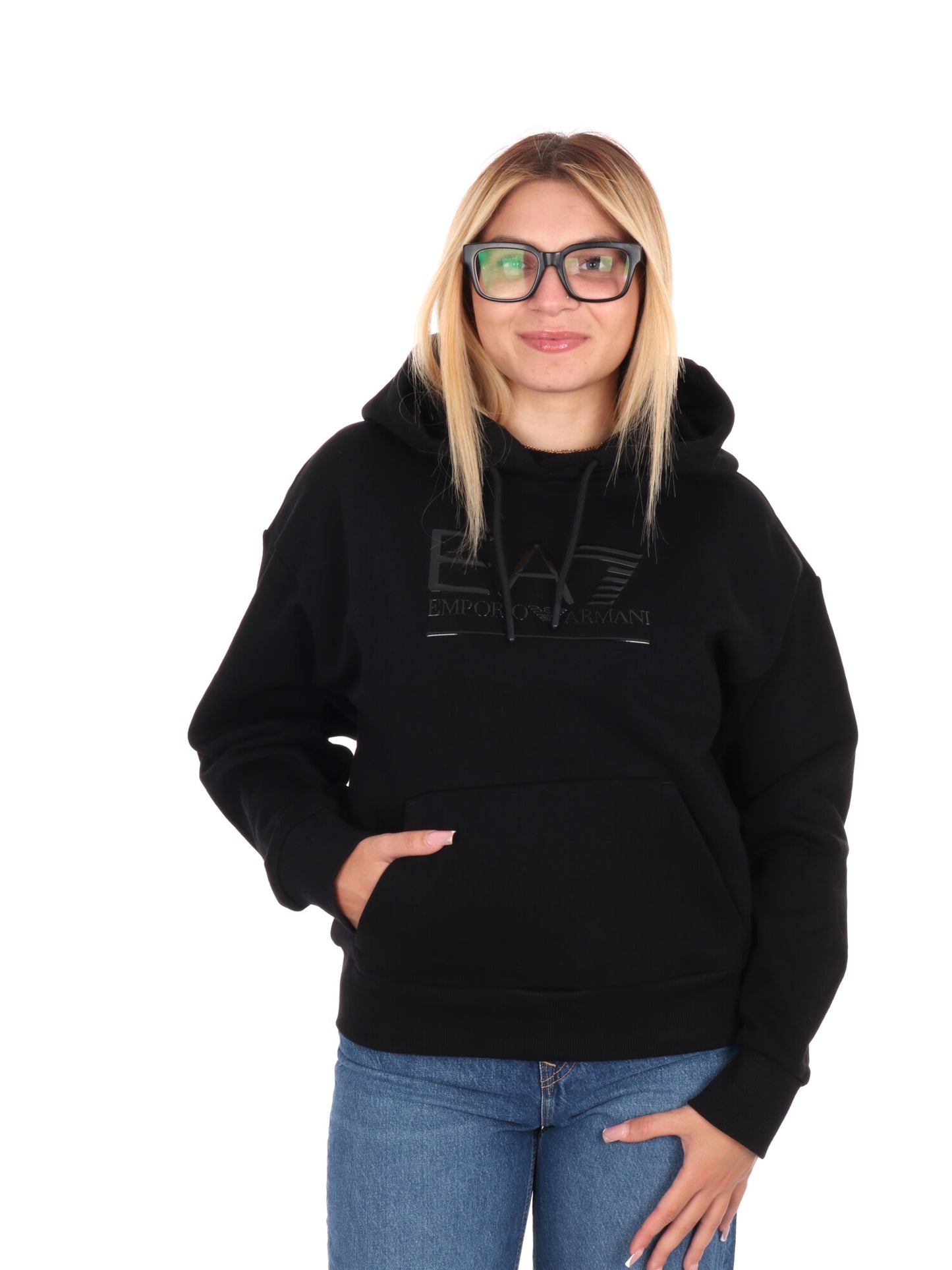 FELPA VISIBILITY CON CAPPUCCIO EA7 EMPORIO ARMANI DA DONNA NERO