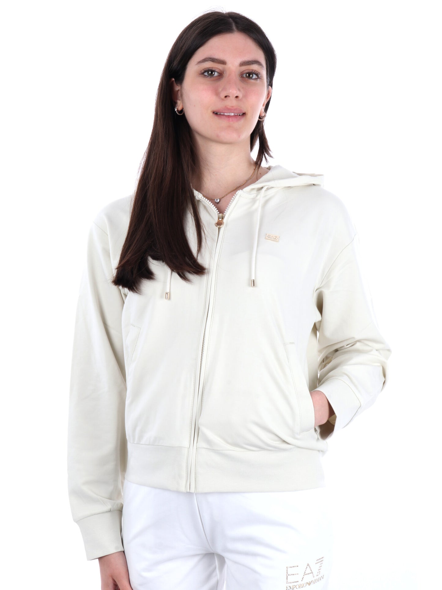 EA7 FELPA ZIP+CAPPUC - PANNA