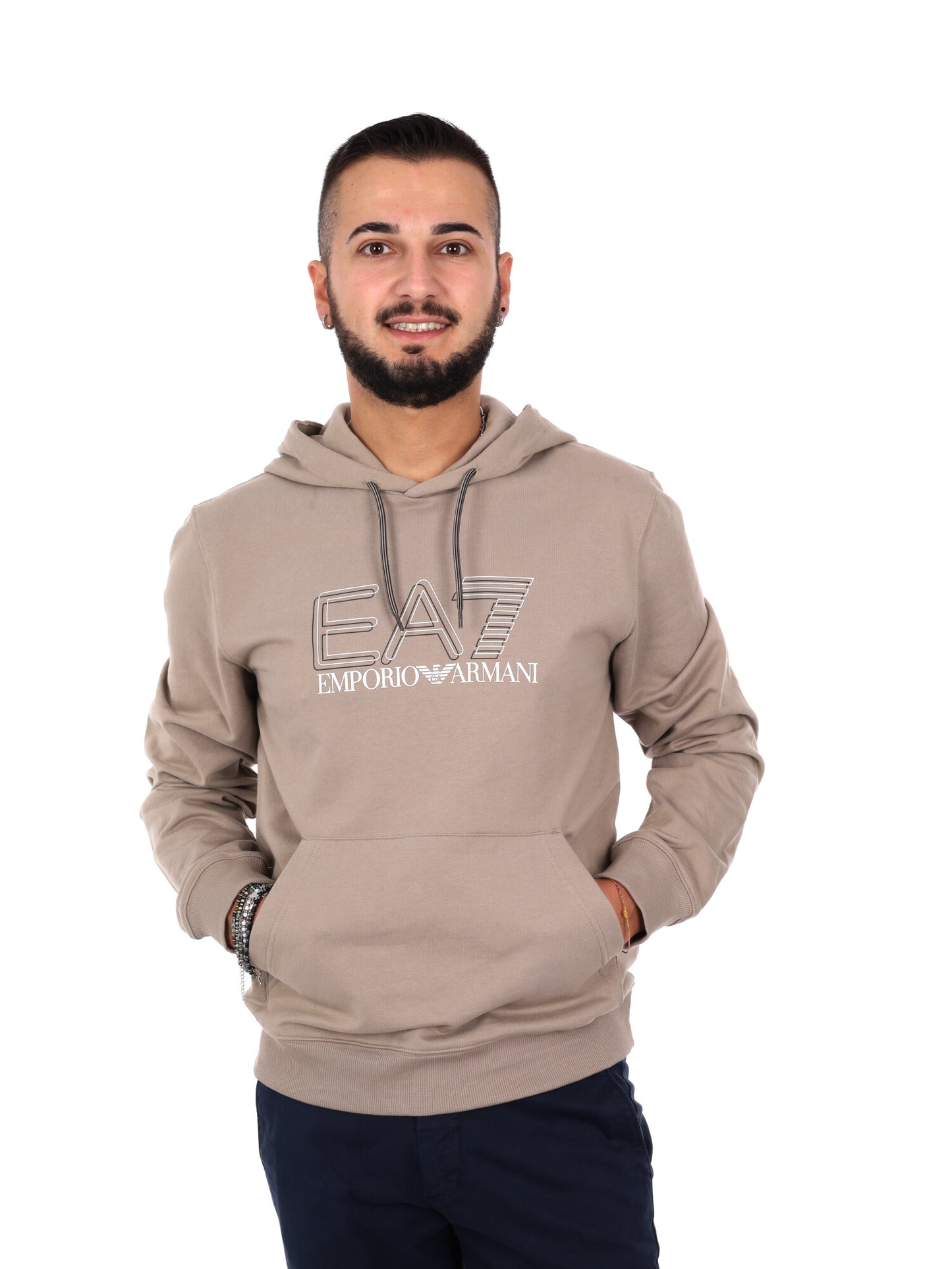 Felpa con cappuccio da uomo beige Ea7 Emporio Armani