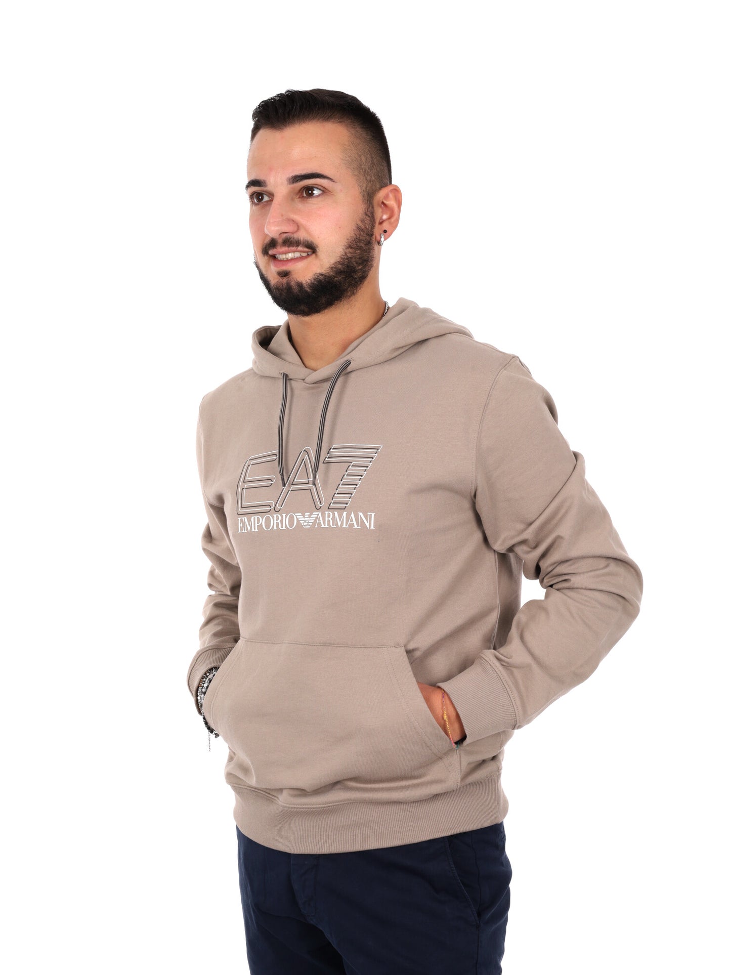 Felpa con cappuccio da uomo beige Ea7 Emporio Armani