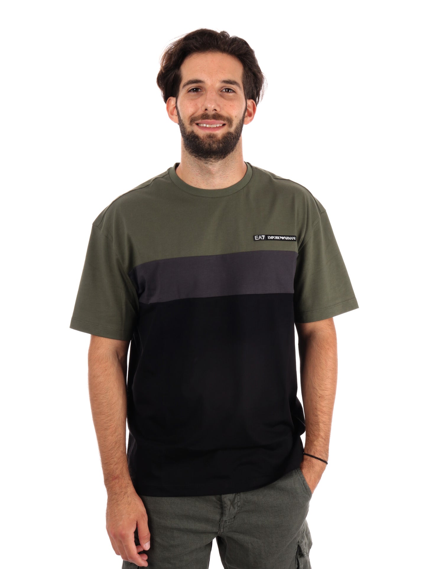 T-SHIRT TRAIN COLOUR EA7 EMPORIOA RMANI DA UOMO VERDE NERO