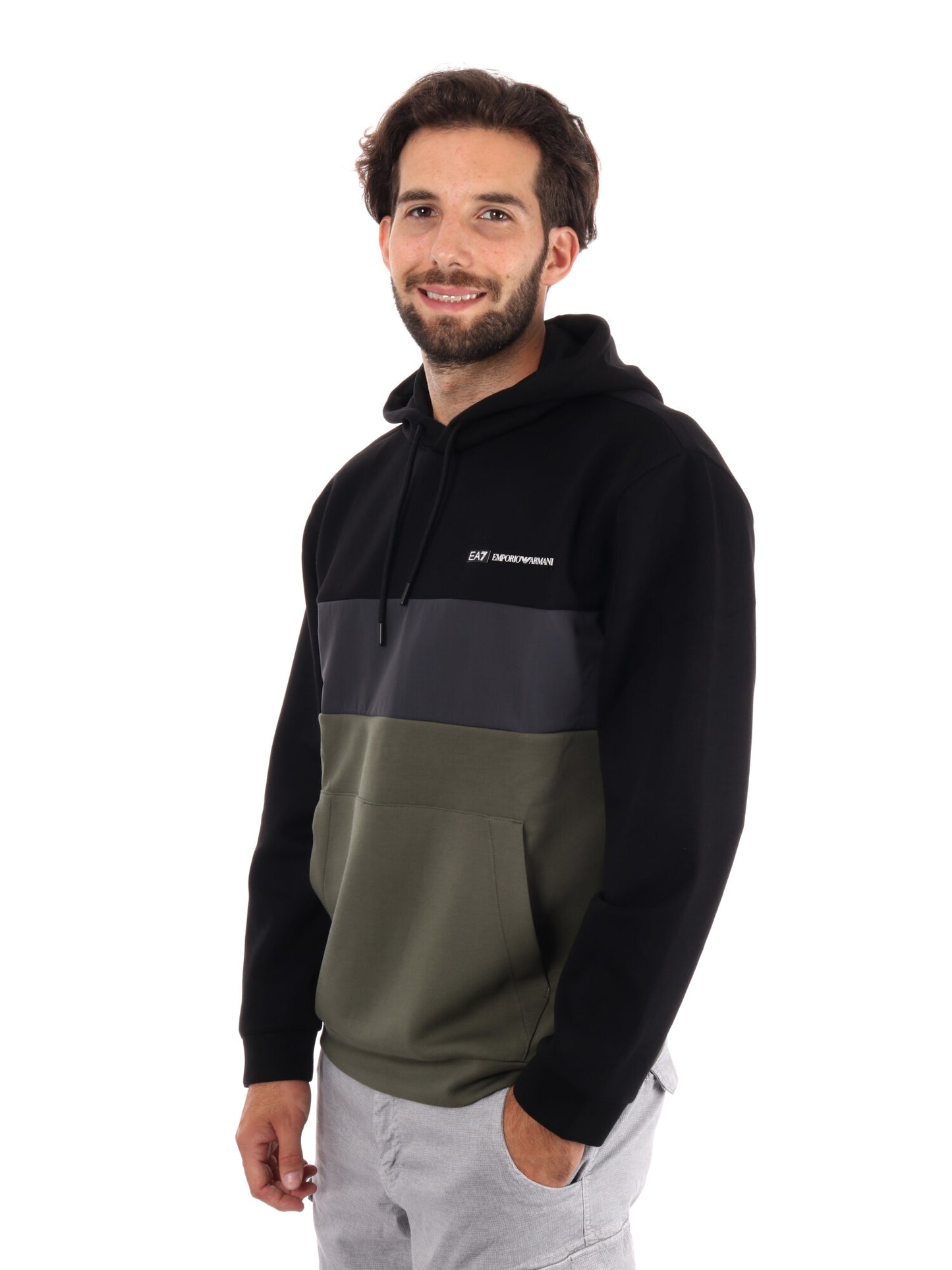 FELPA TRAIN COLOUR EA7 EMPORIO ARMANI DA UOMO NERO-VERDE