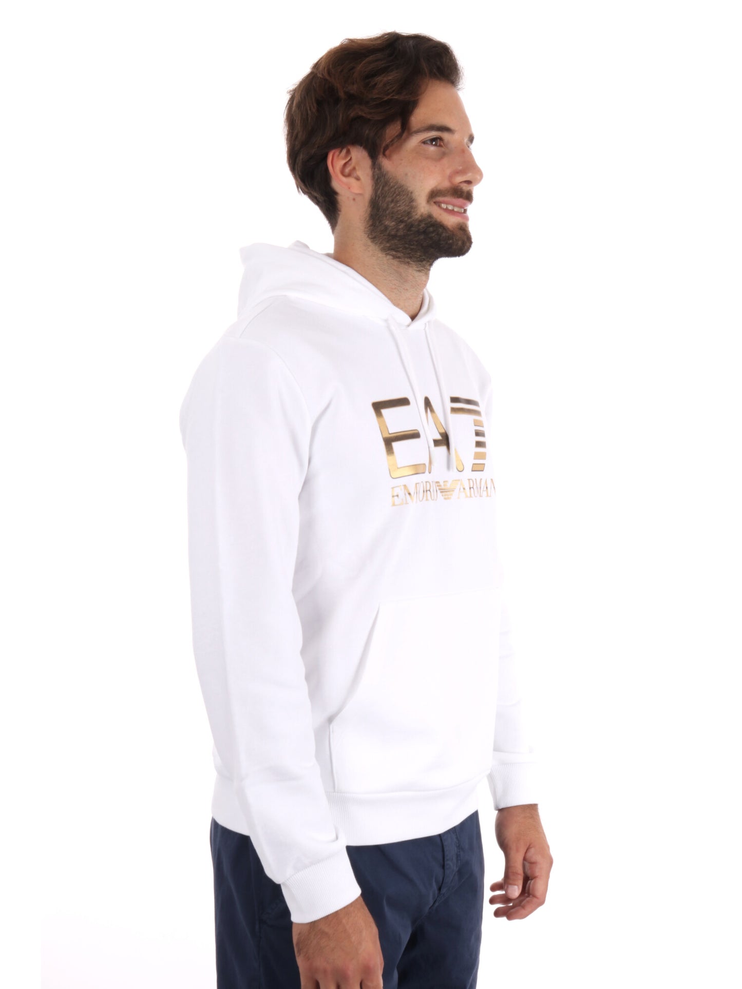 FELPA TRAIN LOGO EMPORIO ARMANI 7 DA UOMO BIANCO ORO
