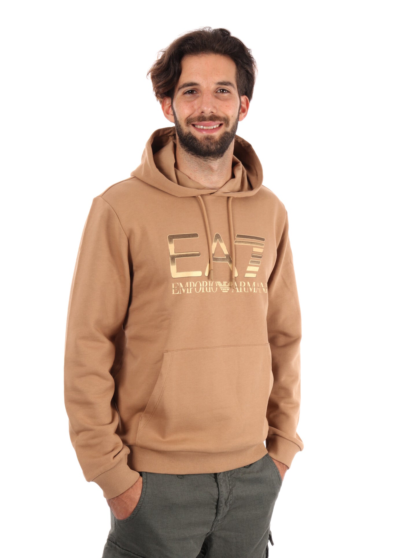 FELPA TRAIN LOGO EA7 EMPORIO ARMANI DA UOMO BEIGE