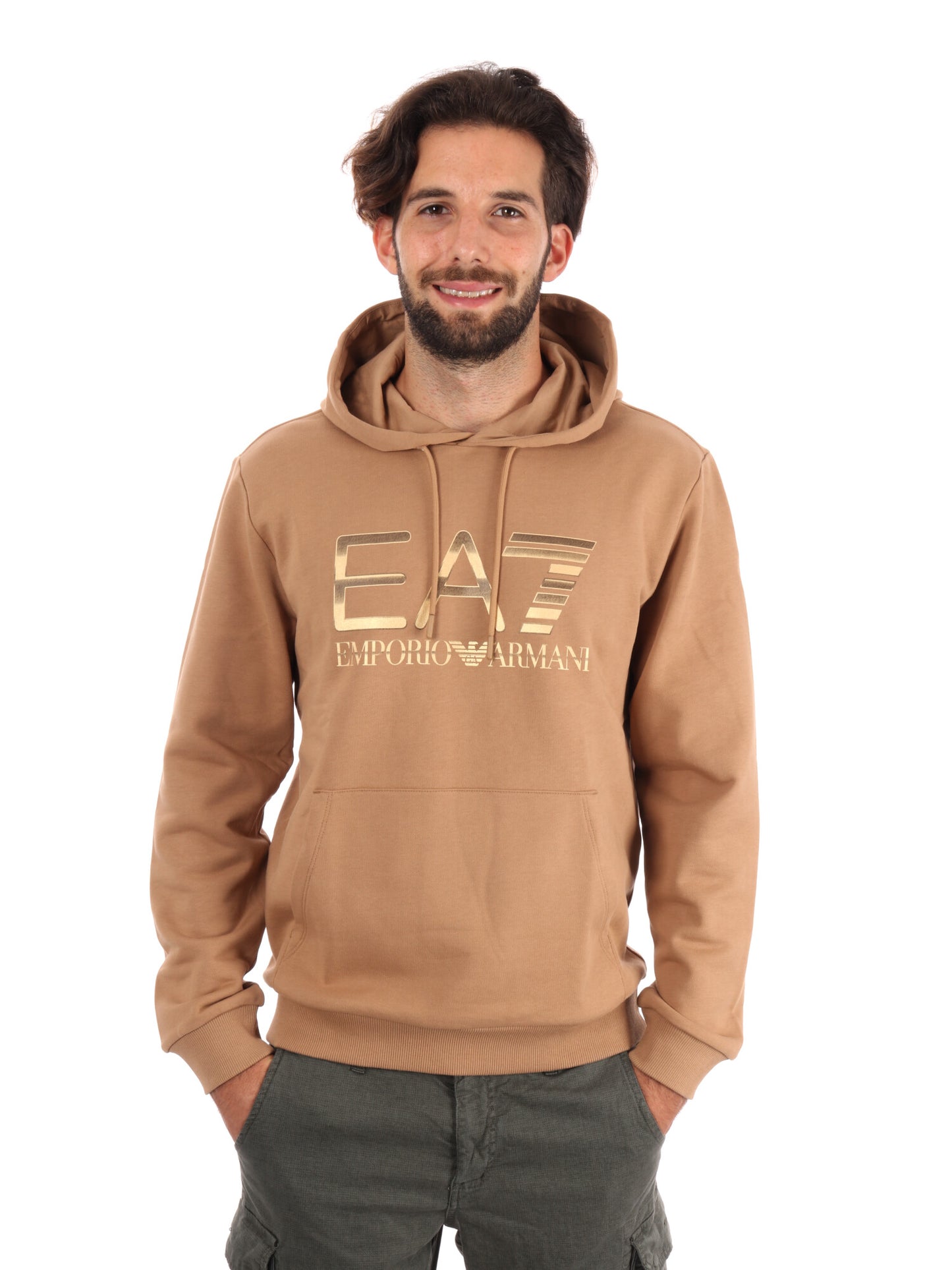 FELPA TRAIN LOGO EA7 EMPORIO ARMANI DA UOMO BEIGE