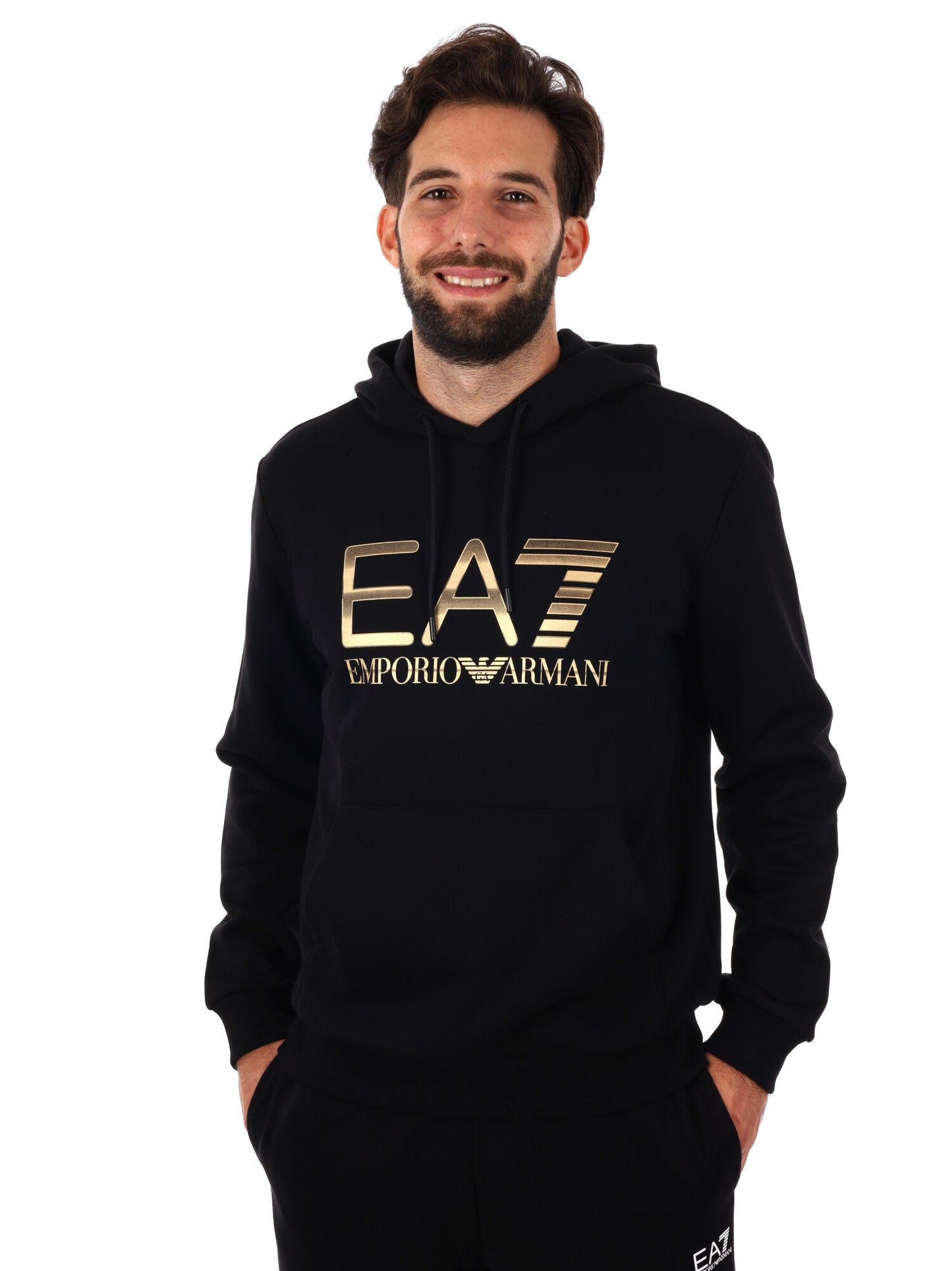 FELPA TRAIN LOGO EMPORIO ARMANI 7 DA UOMO NERO ORO