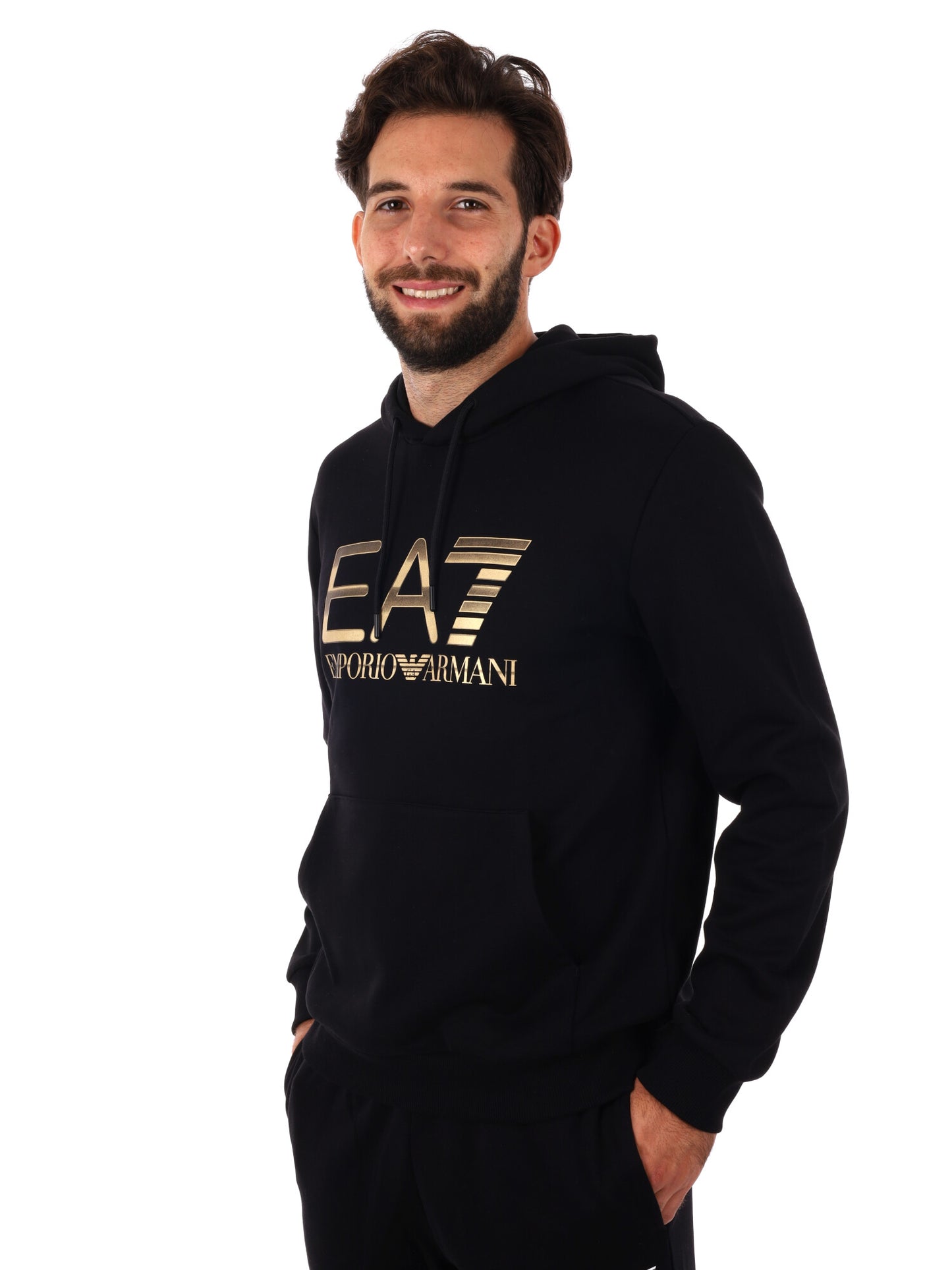 FELPA TRAIN LOGO EMPORIO ARMANI 7 DA UOMO NERO ORO