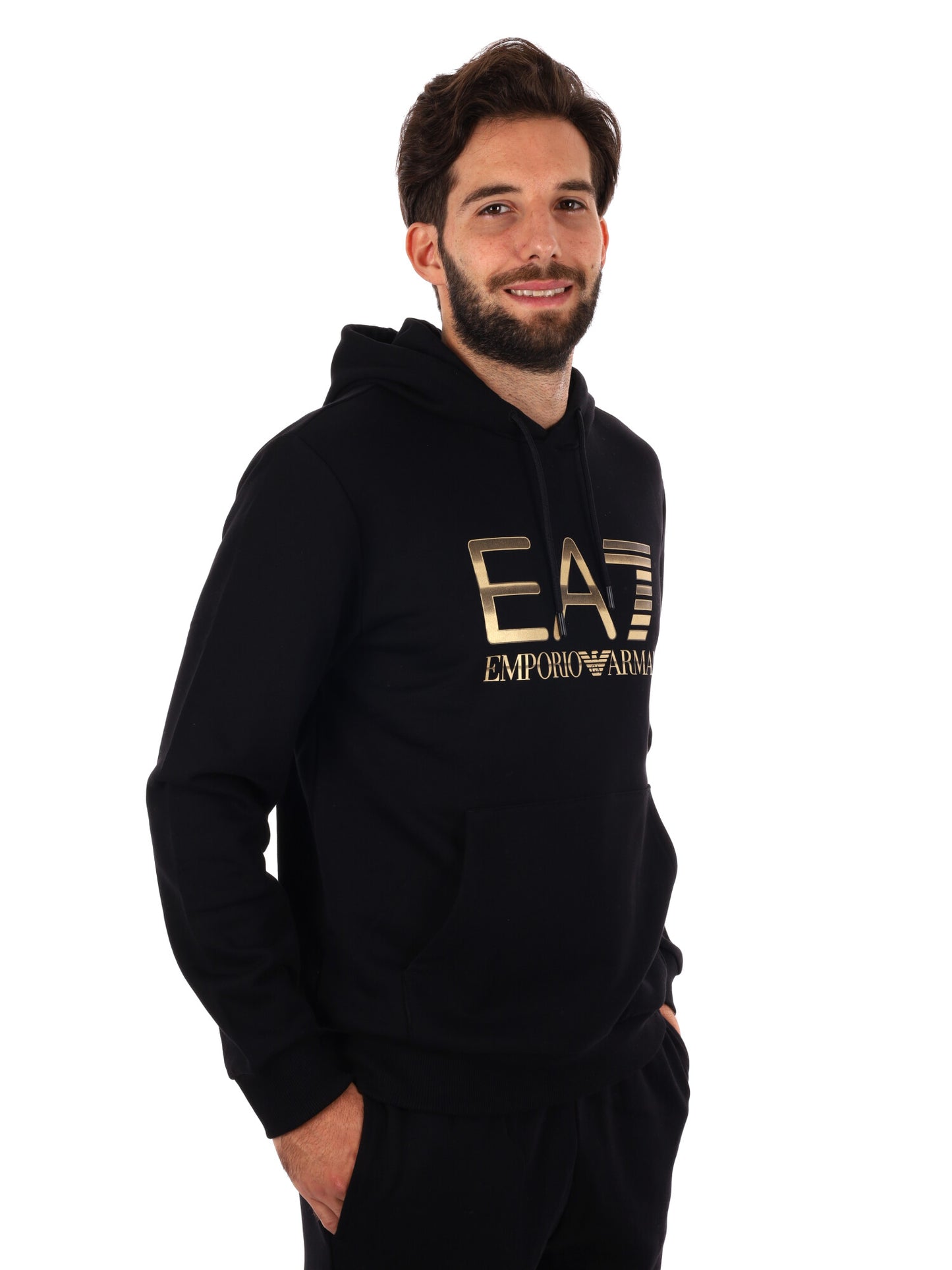 FELPA TRAIN LOGO EMPORIO ARMANI 7 DA UOMO NERO ORO