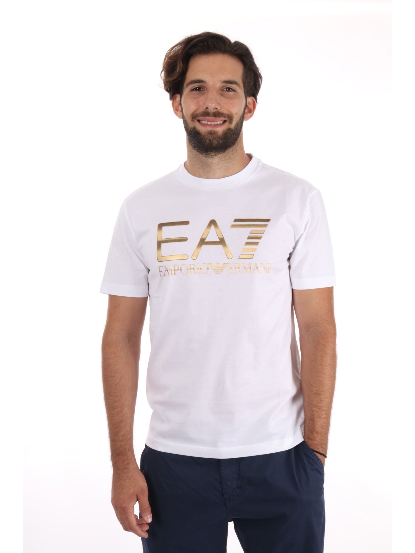 T-SHIRT LOGO SERIES EA7 EMPORIO ARMANI DA UOMO BIANCO ORO