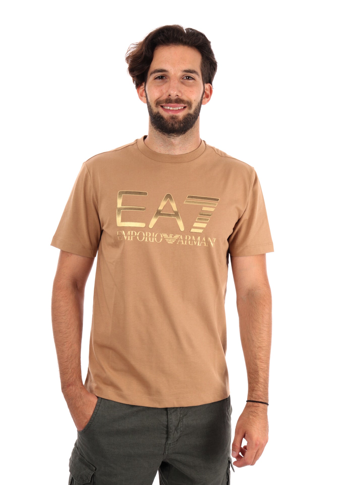 T-SHIRT LOGO SERIES EA7 EMPORIO ARMANI DA UOMO BEIGE