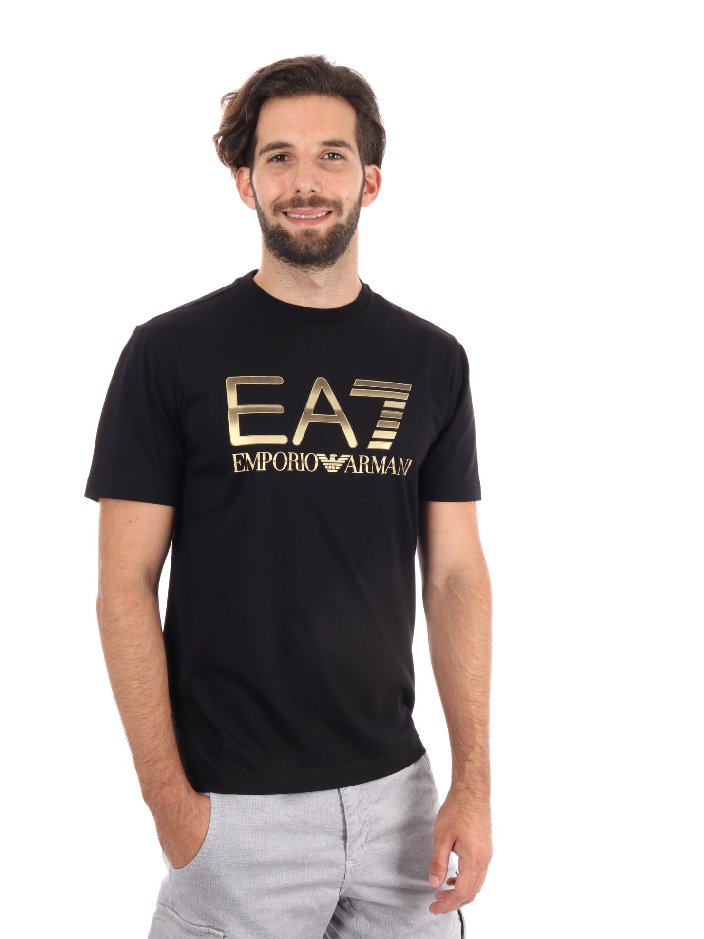 T-SHIRT LOGO SERIES EA7 EMPORIO ARMANI DA UOMO NERO ORO