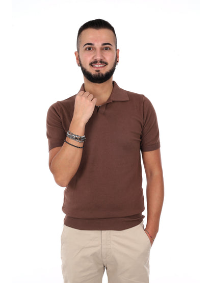 Polo Agnelli K085 da uomo in cotone marrone, stile casual