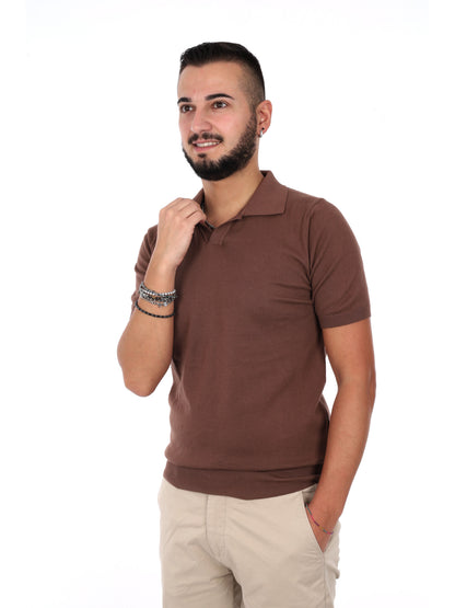 Polo Agnelli K085 da uomo in cotone marrone, stile casual
