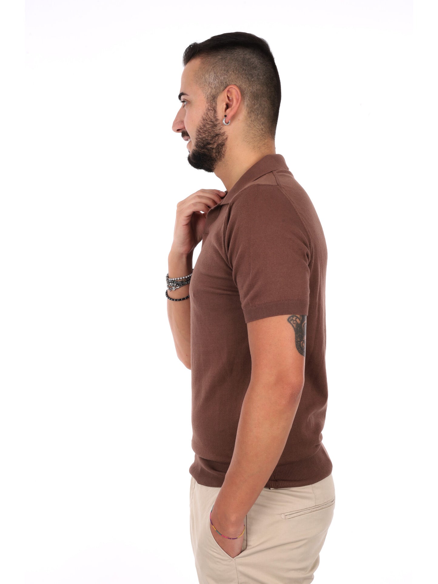 Polo Agnelli K085 da uomo in cotone marrone, stile casual