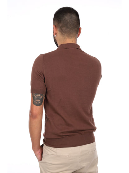 Polo Agnelli K085 da uomo in cotone marrone, stile casual