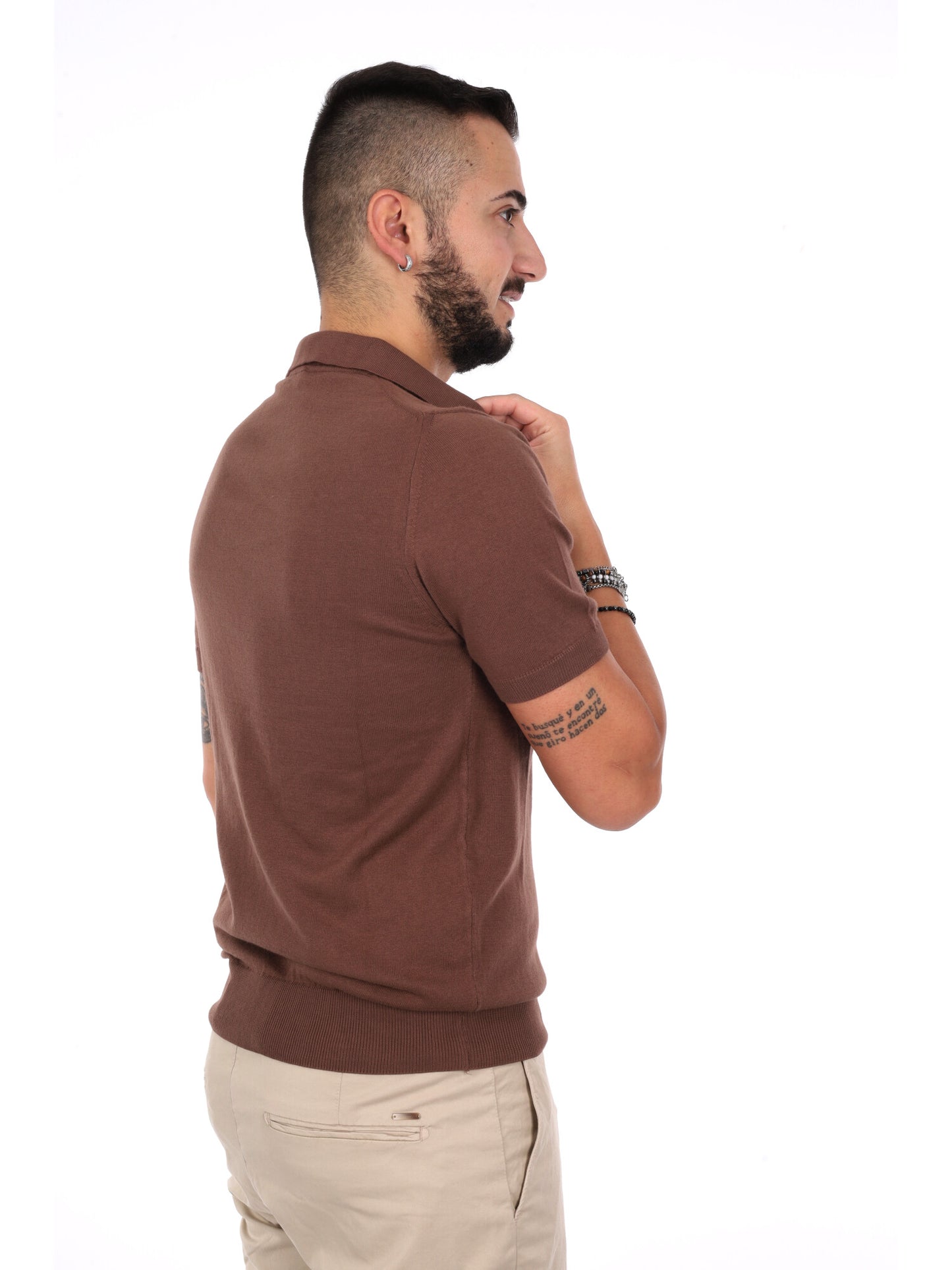 Polo Agnelli K085 da uomo in cotone marrone, stile casual