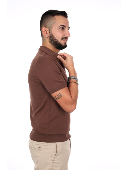 Polo Agnelli K085 da uomo in cotone marrone, stile casual