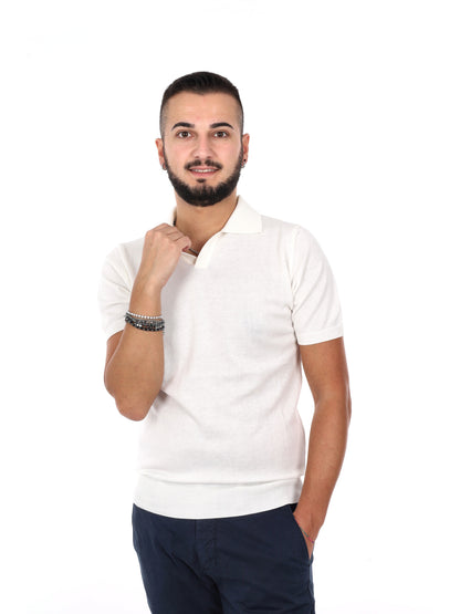 Polo da uomo Agnelli K652 in morbido cotone bianco con collo italiano