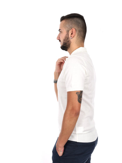 Polo da uomo Agnelli K652 in morbido cotone bianco con collo italiano