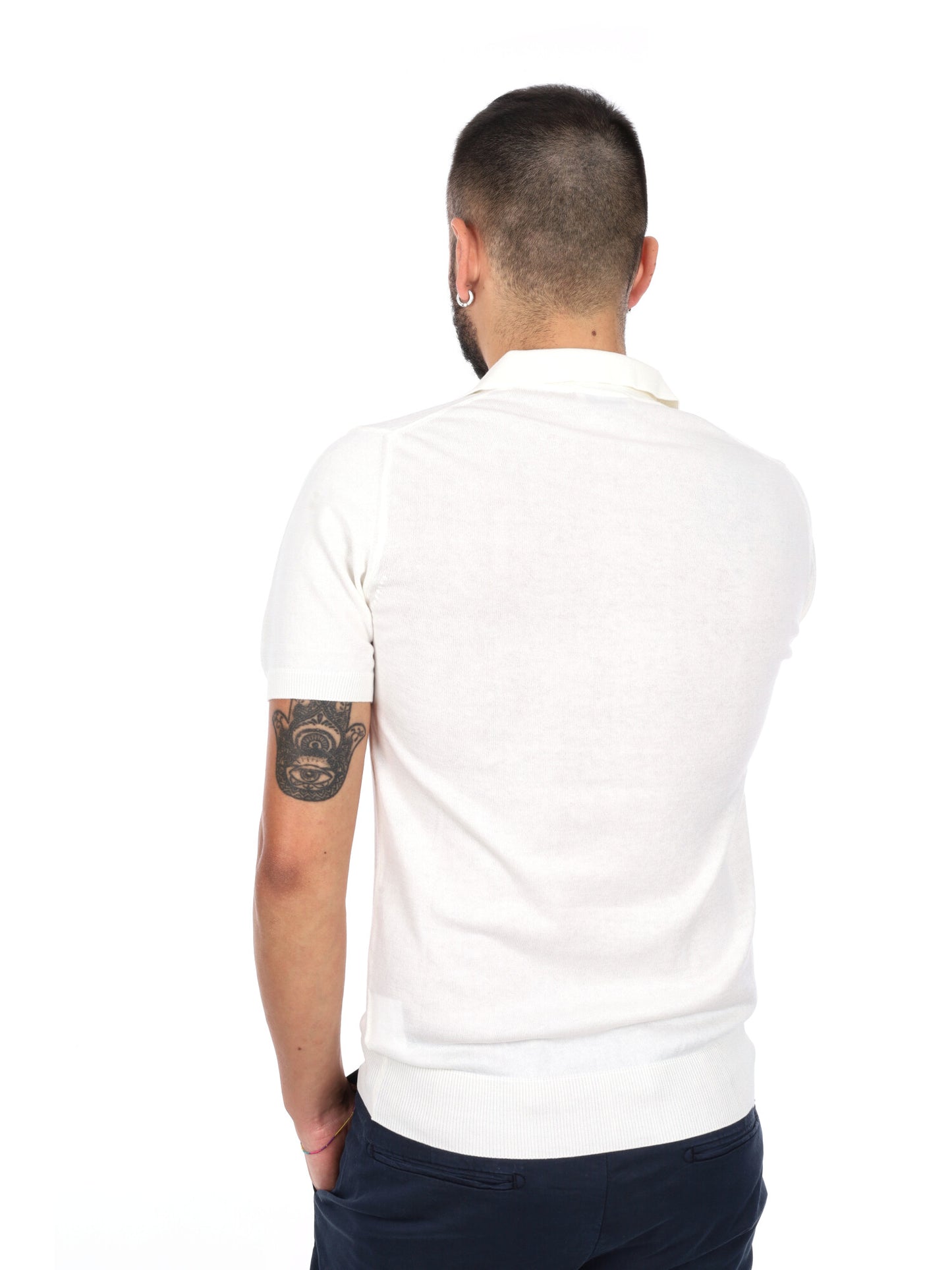 Polo da uomo Agnelli K652 in morbido cotone bianco con collo italiano